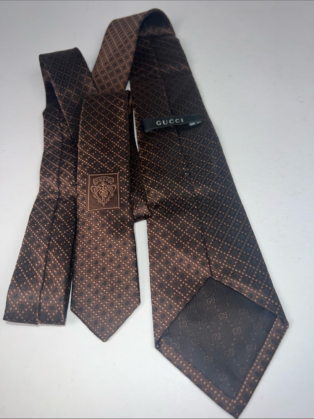 Gucci Brown Micro-Pattern Silk Tie